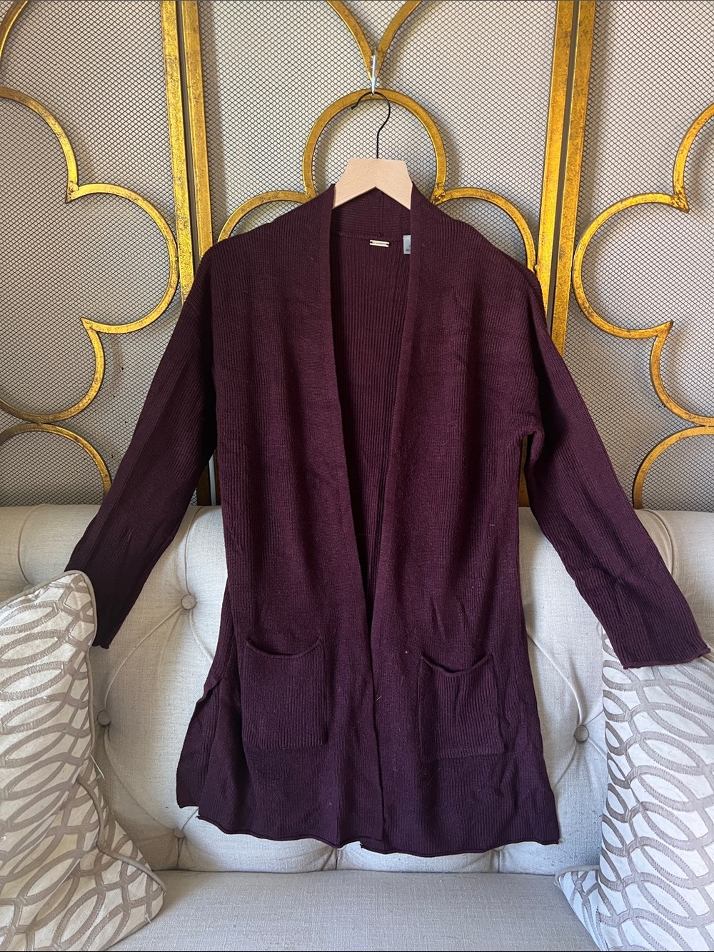 T Tahari Open-Front Cardigan Sweater - Deep Plum